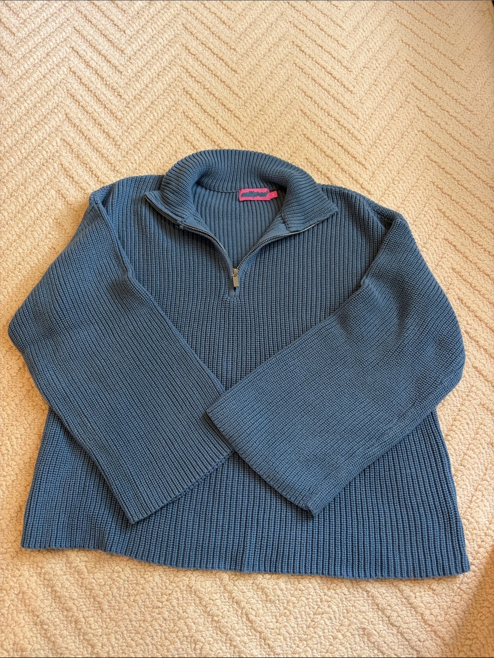 Women’s  Blue Quarter-Zip Ribbed Sweater